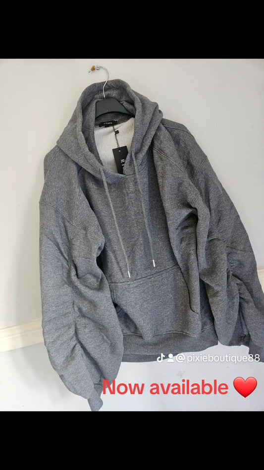 Grey ruched sleeve hoodie